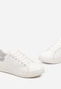Biało-Srebrne Klasyczne Sneakersy z Gładkiej Ekoskóry z Brokatowym Zdobieniem Niretal
