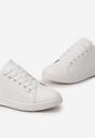 Biało-Szampańskie Klasyczne Sneakersy z Gładkiej Ekoskóry z Brokatowym Zdobieniem Niretal