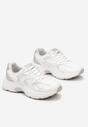 Biało-Srebrne Sneakersy z Ekoskóry na Płaskiej Podeszwie ze Sznurowaniem i Tłoczeniami Fenrial
