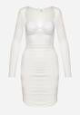 Biała Dopasowana Sukienka Ozdobiona Marszczeniami z Głębokim Dekoltem Daphen