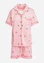 Różowo-Biały Komplet Piżamowy w Kratkę Koszula i Luźne Szorty Elitra