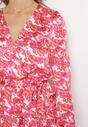 Różowa Sukienka Mini z Falbankami i Kopertowym Dekoltem Liwena