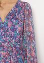 Niebiesko-Fioletowa Kopertowa Sukienka Mini w Kwiatki Oheldia