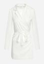 Biała Klasyczna Sukienka Kopertowa z Rozszerzanymi Rękawami i Paskiem Arlevi