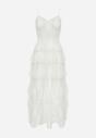 Biała Sukienka Maxi Koronkowa na Regulowanych Ramiączkach Viresta