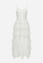 Biała Sukienka Maxi Koronkowa na Regulowanych Ramiączkach Viresta