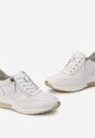 Biało-Złote Skórzane Sneakersy z Błyszczącym Nadrukiem i Suwakiem Tucallen