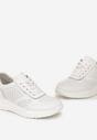 Białe Buty Sportowe ze Skóry z Perforacją i Metaliczną Wstawką Erwia