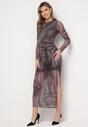 Czarno-Beżowa Dopasowana Sukienka Maxi z Przeźroczystego Materiału z Wycięciem Polria