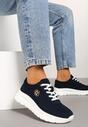 Granatowe Sneakersy na Grubej Podeszwie z Metalową Aplikacją na Boku Azurira