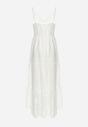 Biała Bawełniana Sukienka Maxi z Ażurowym Wzorem i Trójkątnym Dekoltem Partemia