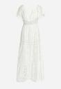 Biała Bawełniana Sukienka Maxi w Stylu Boho Ozdobiona Ażurowym Haftem Hellvia