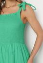 Zielona Bawełniana Sukienka Maxi z Ażurowego Materiału z Wiązanymi Ramiączkami Lariven
