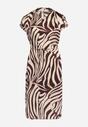 Brązowo-Beżowa Pudełkowa Sukienka Midi z Materiałowym Paskiem w Animal Print Ovita