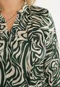 Zielono-Beżowa Sukienka Mini z Falbanką i Abstrakcyjnym Wzorem Ovina