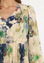 Beżowo-Zielona Maxi Rozkloszowana z Guzikami w Abstrakcyjny Print Falitta