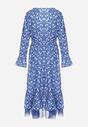 Niebieska Asymetryczna Sukienka Midi Rozkloszowana z Siateczką Tivora