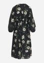 Czarno-Beżowa Rozkloszowana Sukienka Midi z Rękawami Nietoperz w Kwiaty Gervia