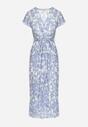 Niebiesko-Biała Kopertowa Sukienka z Wiskozy w Kwiatowy Wzór Radita