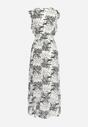 Biała Maxi Sukienka Rozkloszowana z Wiskozy z Kopertową Górą Wiracia