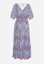 Niebiesko-Fuksjowa Sukienka Maxi z Wiskozy w Stylu Boho z Wzorem Paisley i Gumką w Pasie Naroli