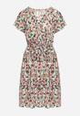 Różowo-Zielona  Sukienka Midi z Wiskozowej Tkaniny w Kwiaty Relas