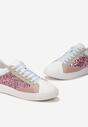 Biało-Różowe Kolorowe Sneakersy z Brokatową Wstawką i Sznurowaniem Livora