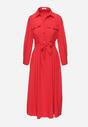 Czerwona Rozkloszowana Sukienka Maxi z Koszulową Górą i Wiązanym Paskiem Indiga