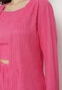 Różowy Komplet z Prążkowanego Materiału Koszula Top i Szerokie Spodnie Ratels