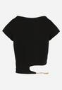 Czarny Bawełniany T-shirt z Asymetrycznym Wycięciem i Ozdobnym Łańcuszkiem Glitia