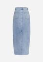 Niebieska Bawełniana Spódnica Jeansowa Midi z Rozcięciem i Kieszeniami Tiris