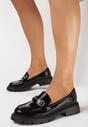 Czarne Lakierowane Mokasyny z Minimalistyczną Klamrą Alettesa
