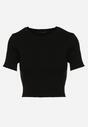 Czarny Krótki T-shirt z Prążkowanej Dzianiny Clutia