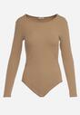 Jasnobrązowe Prążkowane Body z Długimi Rękawami Ainter