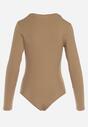 Jasnobrązowe Prążkowane Body z Długimi Rękawami Ainter
