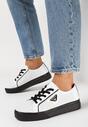 Biało-Czarne Sneakersy ze Skóry z Metalicznym Wstawkami i Perforacją Airella