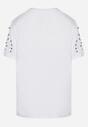 Biały Bawełniany T-shirt z Ozdobnymi Koralikami Lorinal