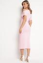 Różowa Asymetryczna Sukienka Midi o Dopasowanym Fasonie Tivalle