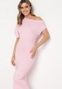 Różowa Asymetryczna Sukienka Midi o Dopasowanym Fasonie Tivalle