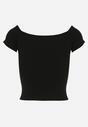 Czarny T-shirt o Krótkim Fasonie z Hiszpańskim Dekoltem z Bawełny Irmalema
