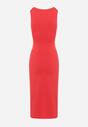 Czerwona Dopasowana Sukienka Midi na Szerokich Ramiączkach z Marszczeniami Kanile