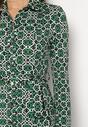 Zielona Taliowana Sukienka Maxi z Materiałowym Paskiem w Geometryczny Print Filint