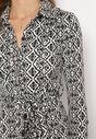 Czarno-Biała Sukienka Koszulowa Midi z Wiązanym Paskiem i Mozaikowym Wzorem Ralisse