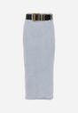 Jasnoniebieska Midi Spódnica Ołówkowa Jeansowa z Bawełny z Ażurowym Paskiem Verailla