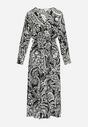 Czarno-Biała Wiskozowa Sukienka Midi z Wzorem Paisley i Wiązanym Paskiem Larniella