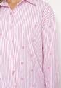 Różowa Bawełniana Koszula w Paski z Haftowanymi Sercami Larnieka