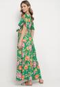 Zielona Sukienka Maxi z Gumką w Talii z Szerokimi Rękawami i Kwiatowym Printem Nodriala