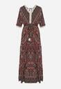 Czarno-Bordowa Rozkloszowana Sukienka Maxi w Stylu Boho z Chwostami i Wzorem Paisley  Naphai