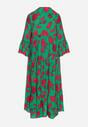 Zielona Sukienka z Koszulową Górą i Rozkloszowanym Dołem w Kwiaty Hazerpia