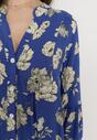 Granatowa  Sukienka z Koszulową Górą i Rozkloszowanym Dołem w Kwiaty Hazerpia